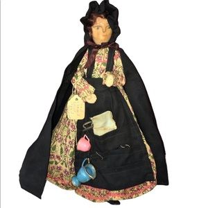 Vintage Folk Art Peddler Wood and Cloth Spool Doll